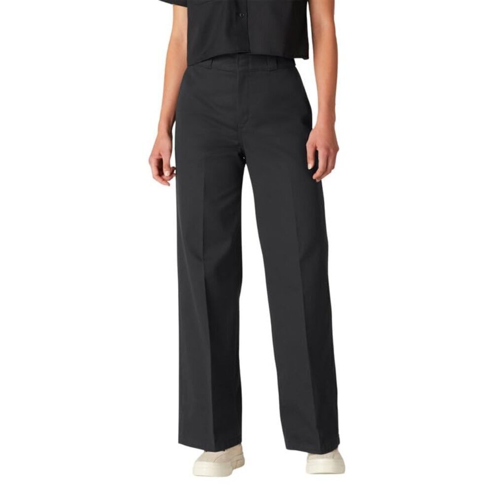 Wide Leg Work Pants Midrise Regular Fit Trousers with Pockets Office Uniform